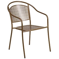 Gold Indoor-Outdoor Steel Patio Arm Chair with Round Back