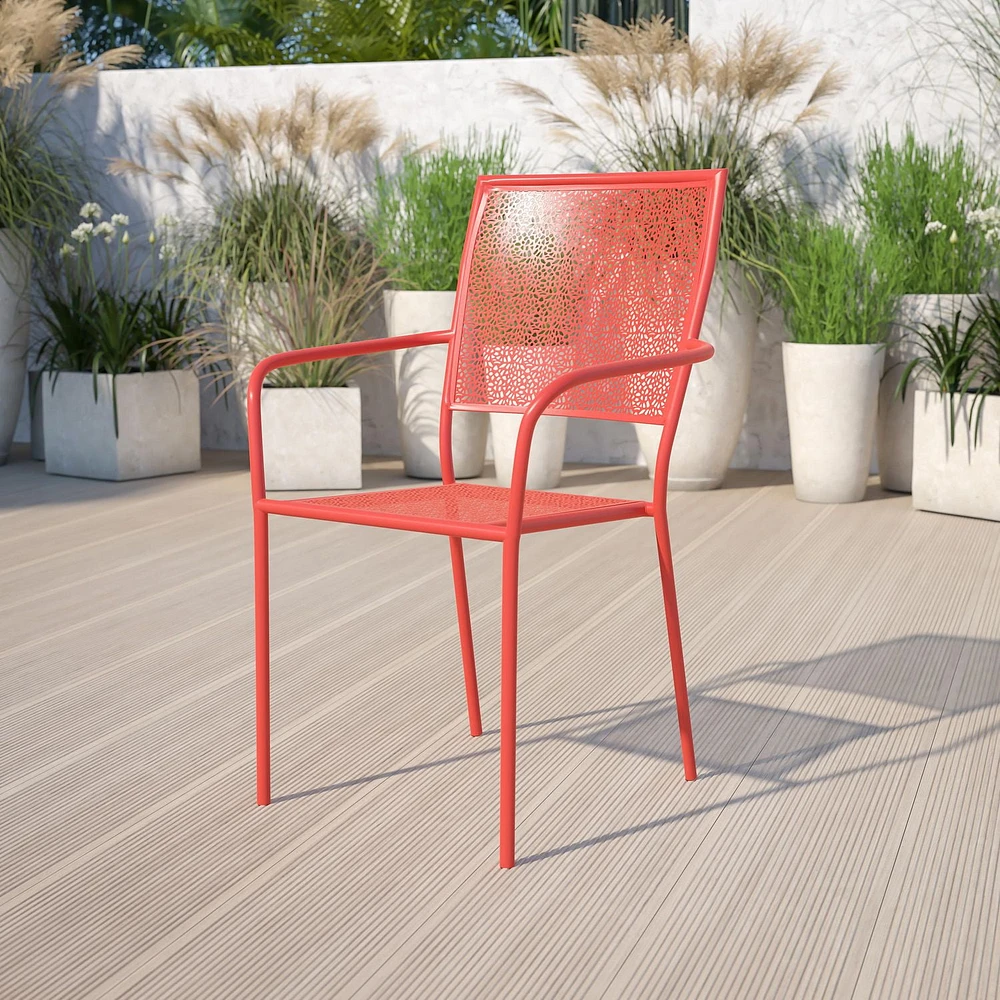 Gold Indoor-Outdoor Steel Patio Arm Chair with Square Back