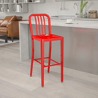 30'' High Red Metal Indoor-Outdoor Barstool with Vertical Slat Back