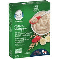 GERBER® Organic Wheat & Wholegrain Oatmeal Banana Raspberry Cereal 208 g, 208 GR