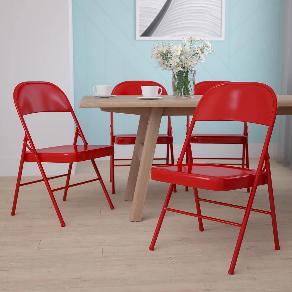 HERCULES Series Double Braced Red Metal Folding Chair