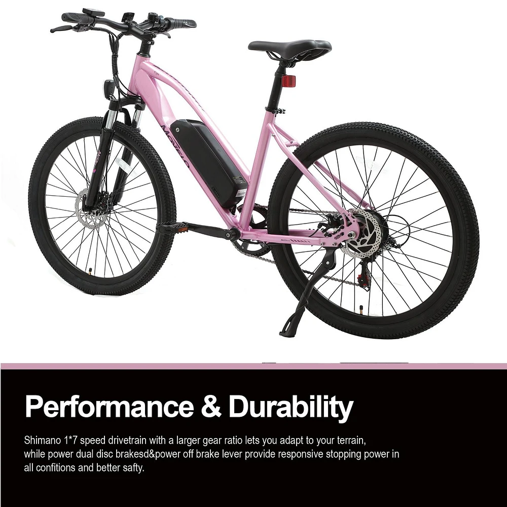 Movelo Electric Bicycle UL2849 certificated with 350W powerful motor&360Wh Removable Battery 27.5" Women mountain e-bike - Pink/Purple