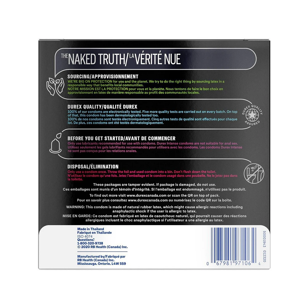 Condoms DurexMD Intense Orgasmic, nervurés et microperlés avec gel Desirex pour une stimulation accrue | 20 condoms 20 condoms