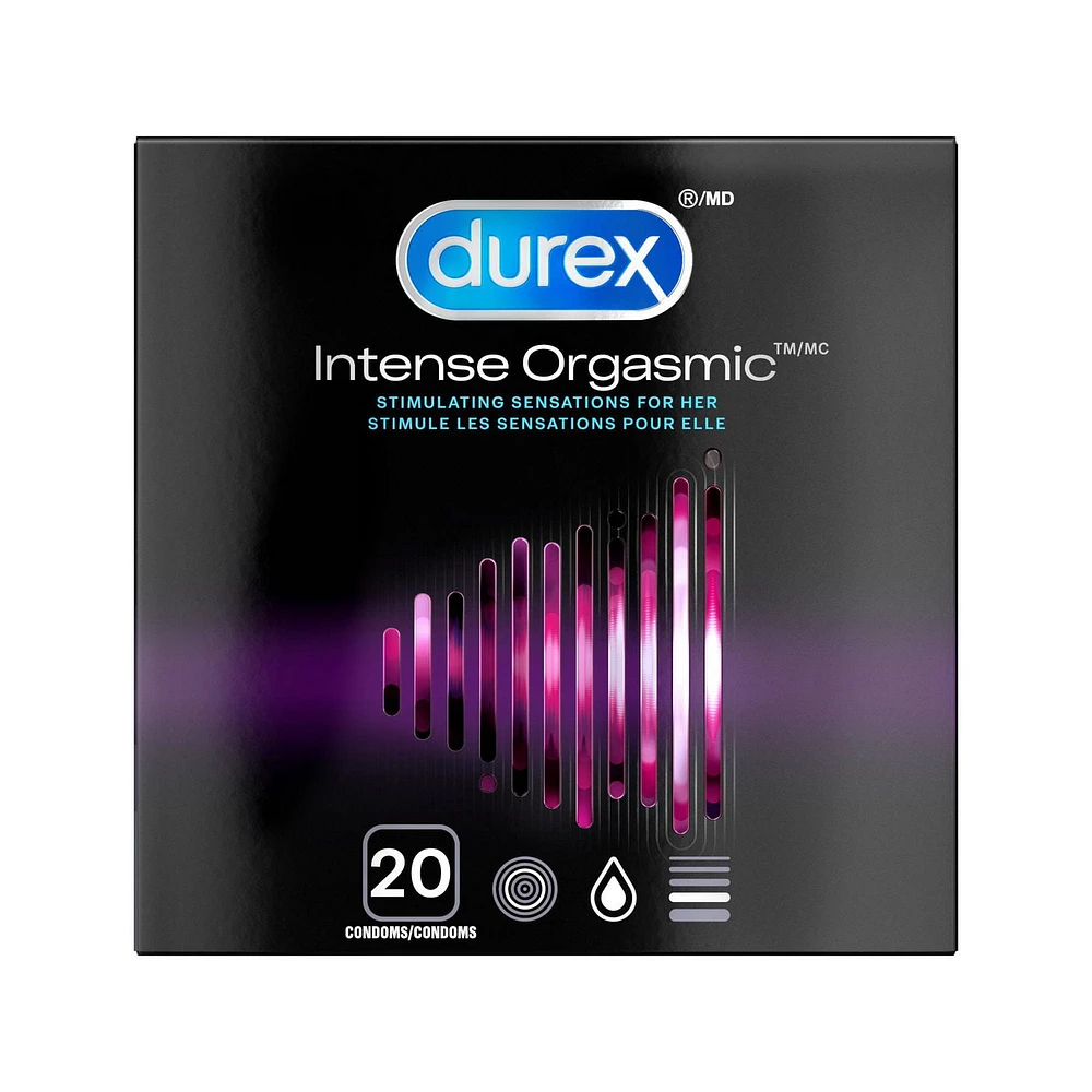 Condoms DurexMD Intense Orgasmic, nervurés et microperlés avec gel Desirex pour une stimulation accrue | 20 condoms 20 condoms