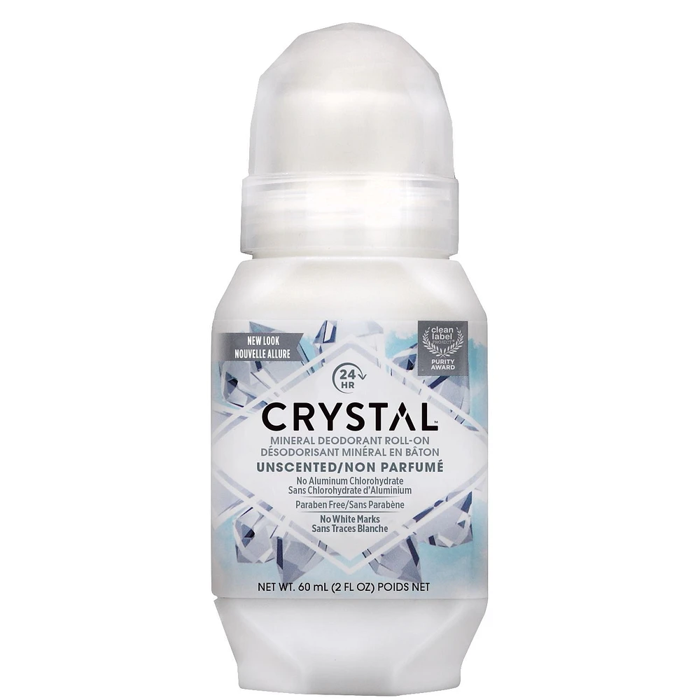 Déodorant à bille totalement naturel pour le corps de Crystal | Sans parfum et sans parabène | Végétalien et sans cruauté 1,69 oz liquide (60 ml)