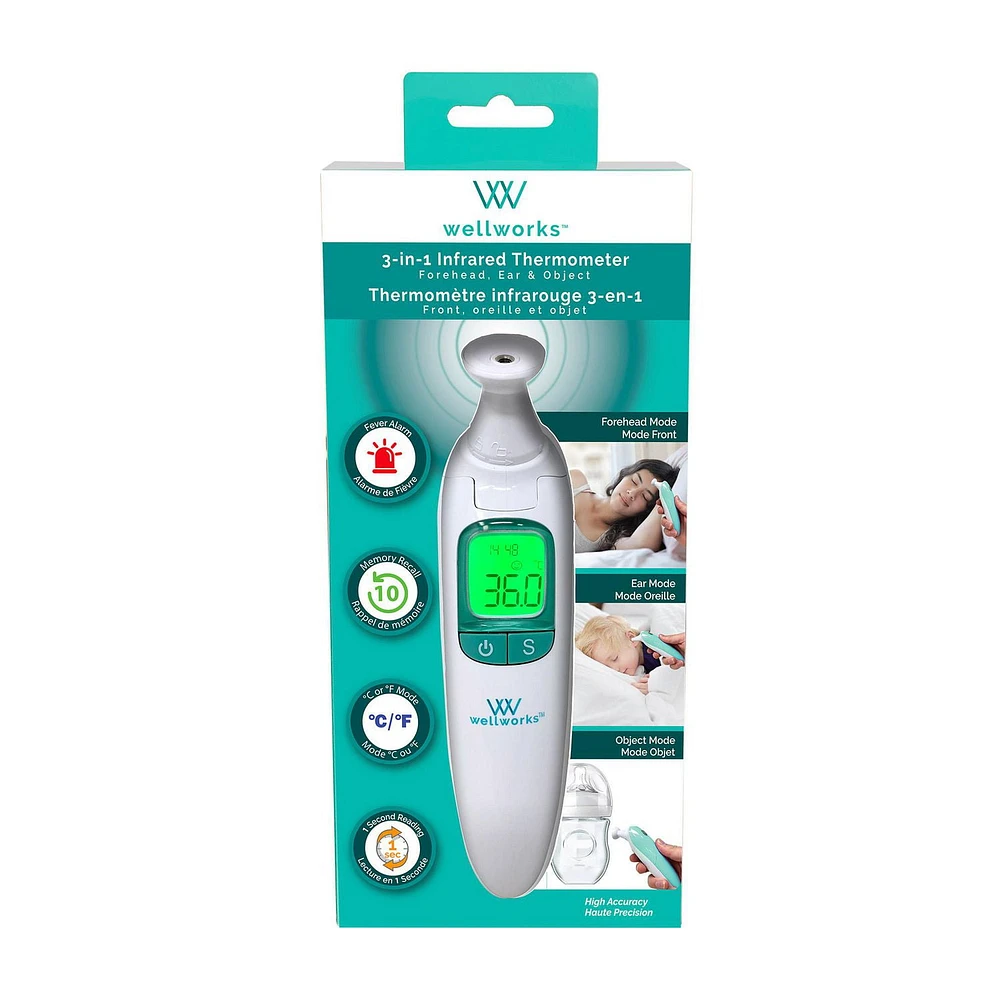wellworks™ Infrared Ear & Forehead Thermometer, Beeping fever alarm