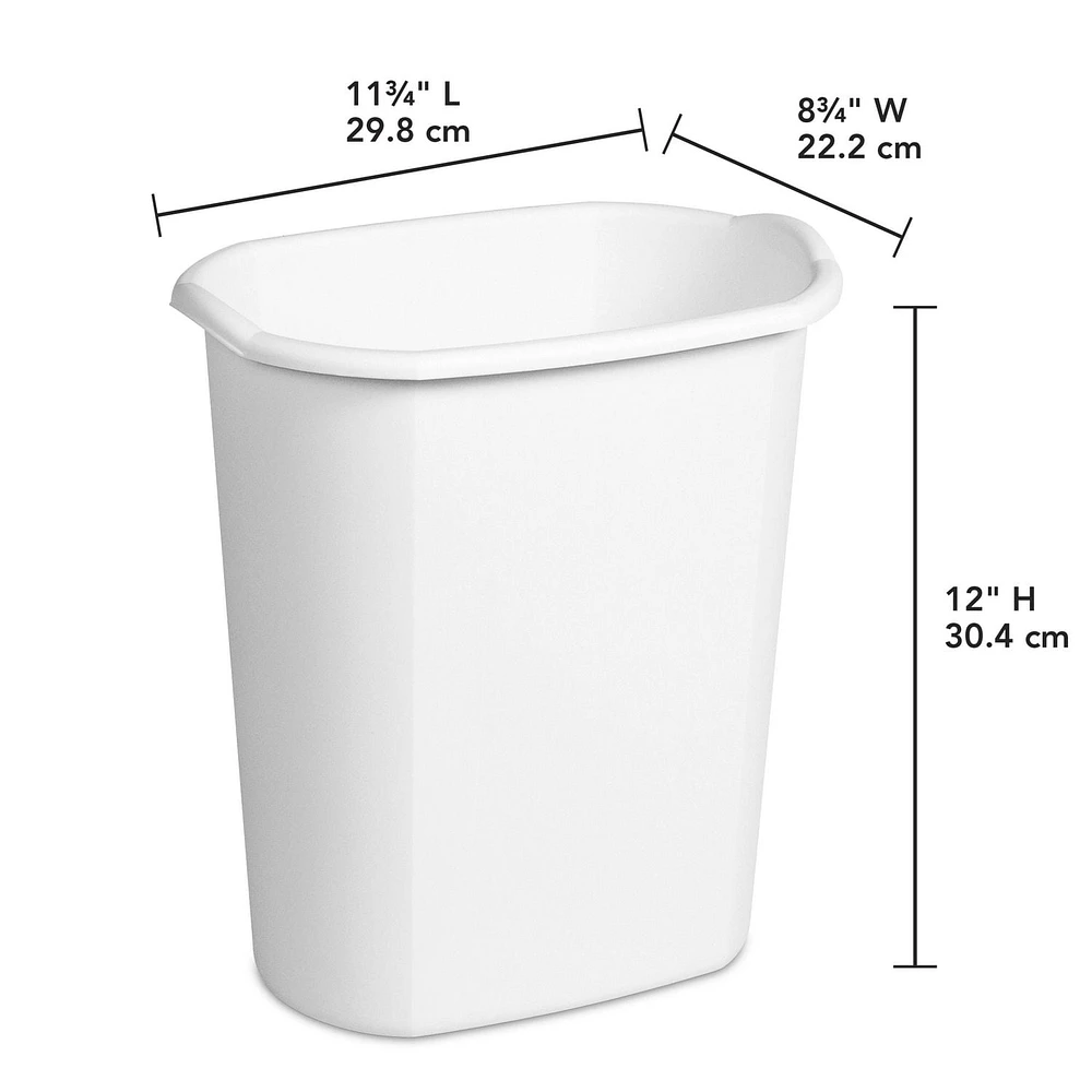 Sterilite 11.4L OPP Rectangular Wastebasket- White, 11.4L