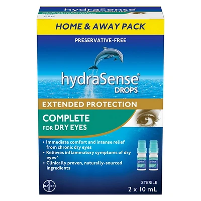 hydraSense Complete Eye Drops For Dry Eyes - Preservative Free Eye Drops For Dry Eye Relief, Immediate Comfort And Intense Relief From Chronic Dry Eyes, Naturally Sourced, Can Use With Contacts, 2 x 10mL, 20 mL