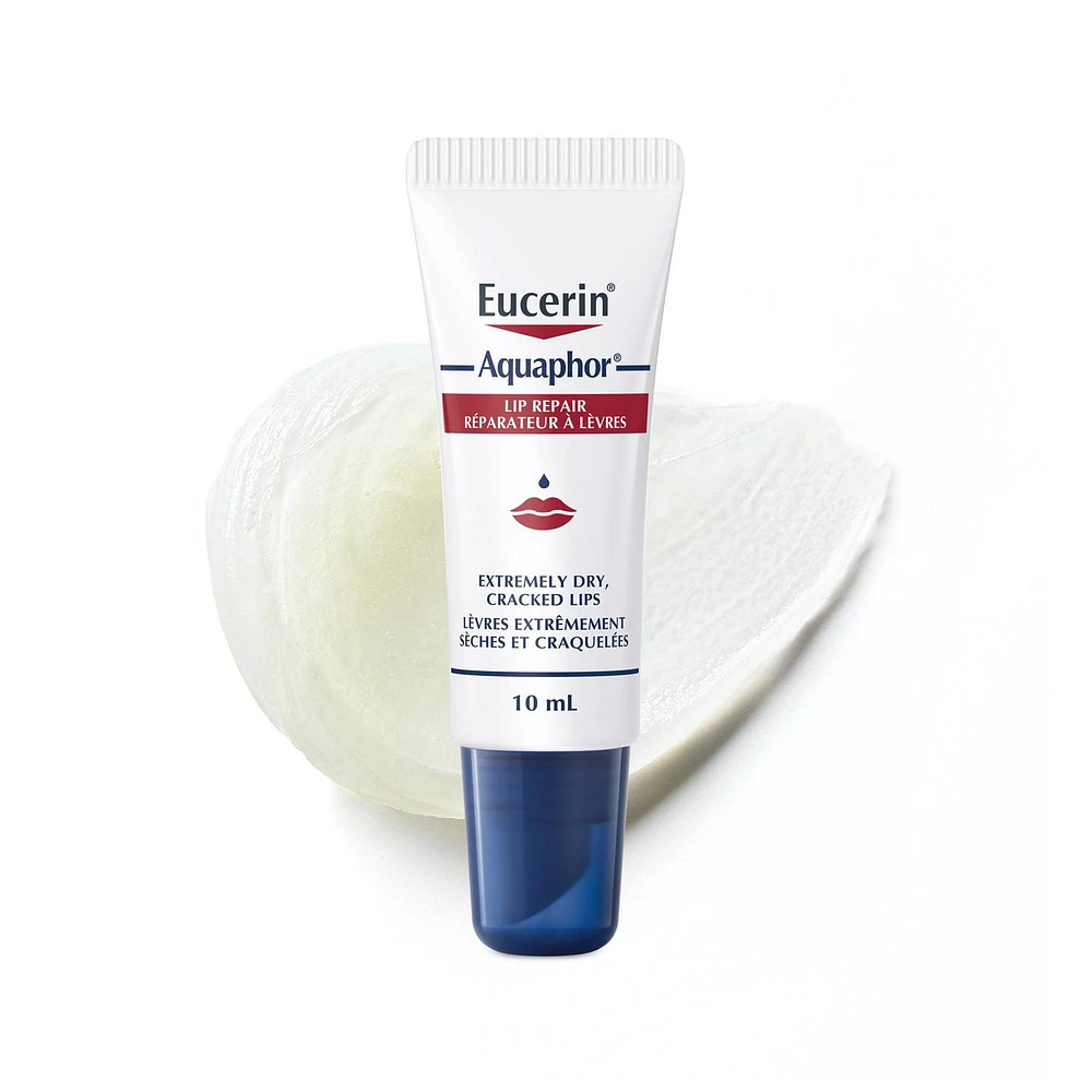 EUCERIN AQUAPHOR Lip Balm Healing Ointment for Extremely Dry, Chapped and Cracked Lips | Aquaphor Lip Repair | Non-Comedogenic lip balm | Fragrance-free lip balm | Recommended by Dermatologists, 10mL tube