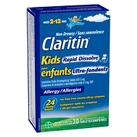 Claritin Kids Rapid Dissolve Allergy Medication - 24 Hour Non-Drowsy Kids Allergy Medicine, Antihistamines For Kids, Fast Allergy Relief Of Itchy, Watery, Red Eyes, Sneezing, Runny Nose, 30s