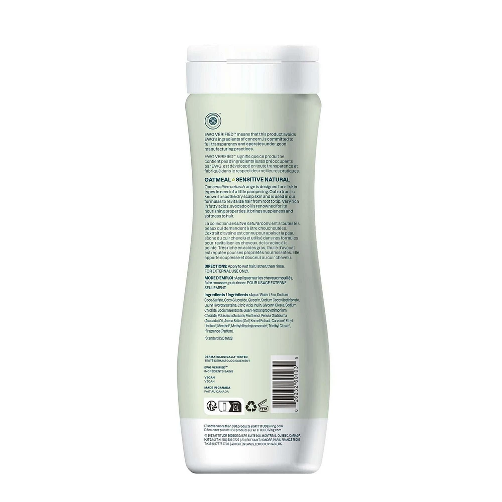 ATTITUDE oatmeal sensitive natural, Nourishing Shampoo, Oat & Avocado Oil, 473 mL