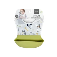 Kushies Silisoft bib - Soft Waterproof Baby Feeding Bib with Catch-All Silicone pocket -Eco-friendly Food Catcher- Doodle dogs