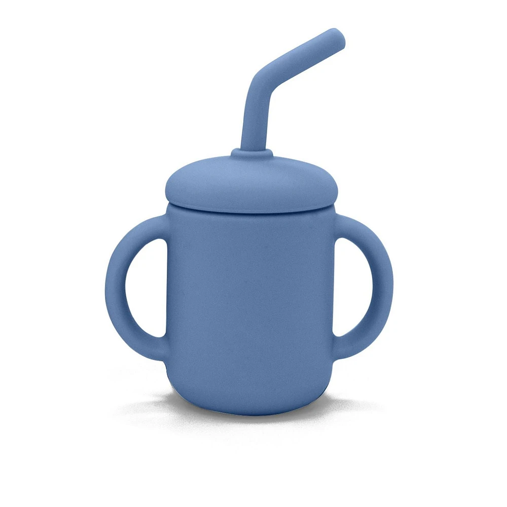Kushies Silisippy cup - Silicone Sippy cup with straw - Unbreakable, Spill Proof and Non-Slip Handles Sippy Cup for Toddlers -Mineral Blue