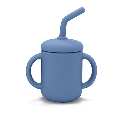 Kushies Silisippy cup - Silicone Sippy cup with straw - Unbreakable, Spill Proof and Non-Slip Handles Sippy Cup for Toddlers -Mineral Blue