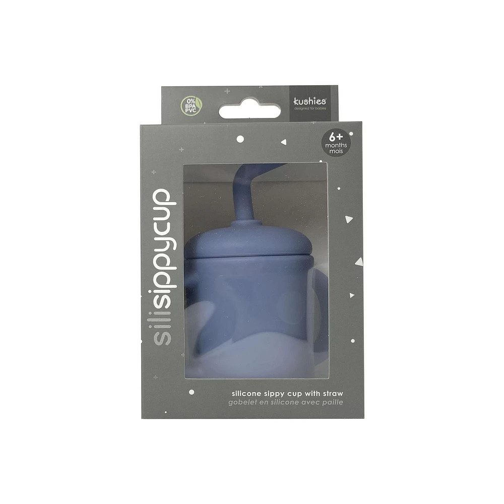 Kushies Silisippy cup - Silicone Sippy cup with straw - Unbreakable, Spill Proof and Non-Slip Handles Sippy Cup for Toddlers -Mineral Blue