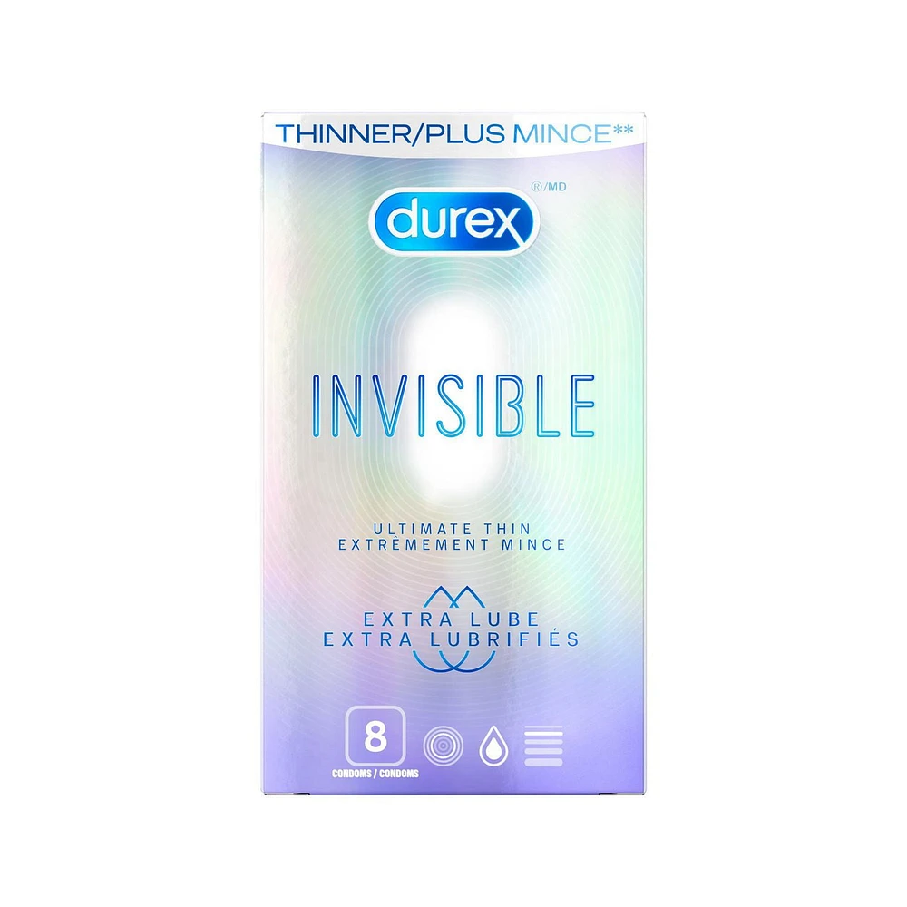 Durex® Invisible Ultimate Thin Condoms |Extra Lubricated | 8 Count, 8 condoms