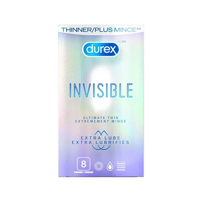 Durex® Invisible Ultimate Thin Condoms |Extra Lubricated | 8 Count, 8 condoms