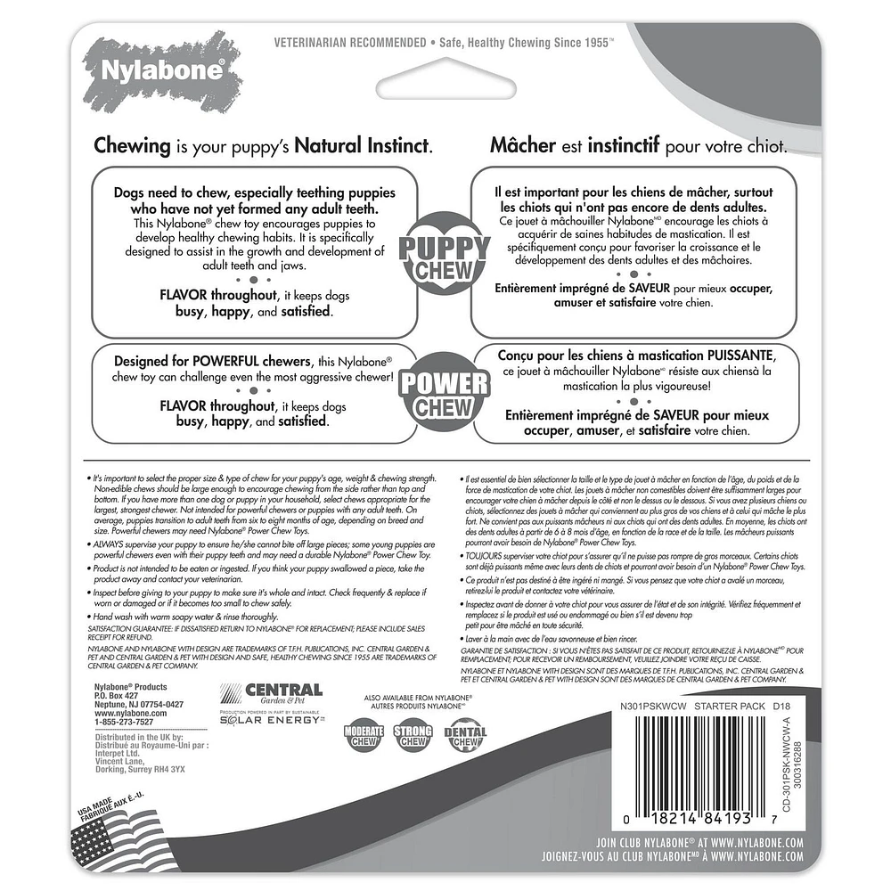 Nylabone Puppy Starter Pack Chicken & Bacon Flavor Small - Up to 25 lbs.