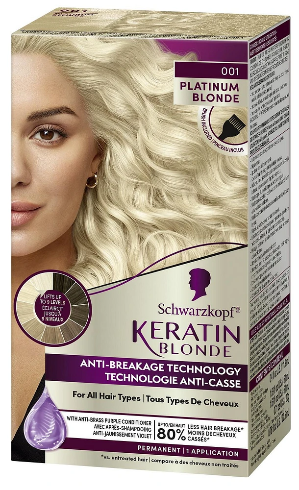Schwarzkopf Keratin Blond Crème colorante permanente pour cheveux Platinum Blonde 001, paquet de 1/60 ml Paquet de 1/60 ml