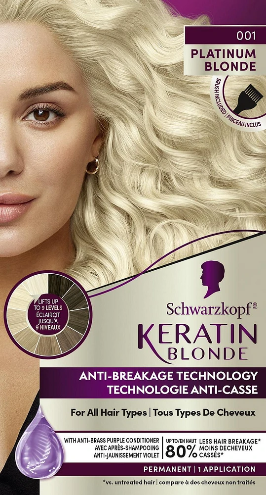 Schwarzkopf Keratin Blond Crème colorante permanente pour cheveux Platinum Blonde 001, paquet de 1/60 ml Paquet de 1/60 ml
