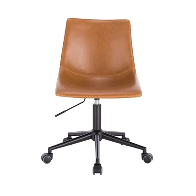 Plata Import Pat Office Chair in Tan, PU  Office Chair, Office Chair, Tan PU Office Chair, Vintage Office Chair, Mid-High Back Office Chair, Tan Metal Base Office Chair, Armless Office Chair