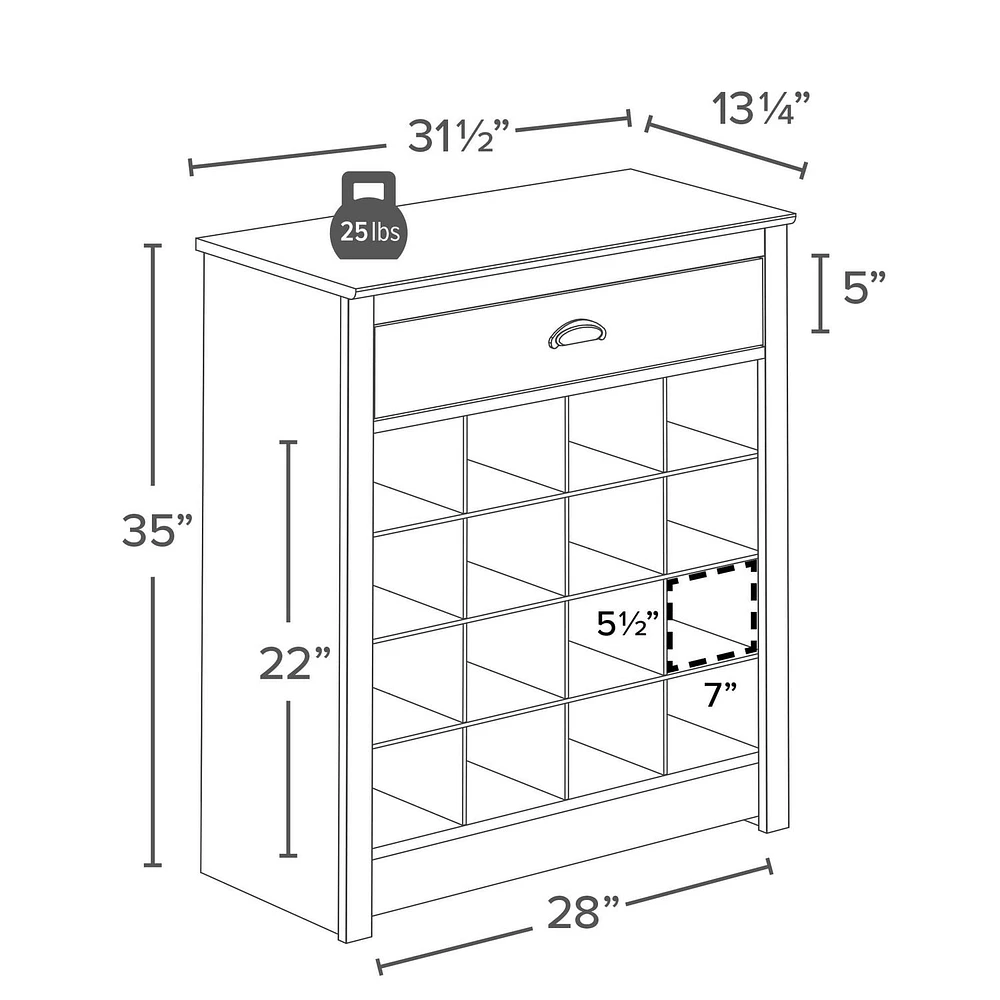 Prepac Entryway Shoe Storage Cabinet with 16 Cubbies, White