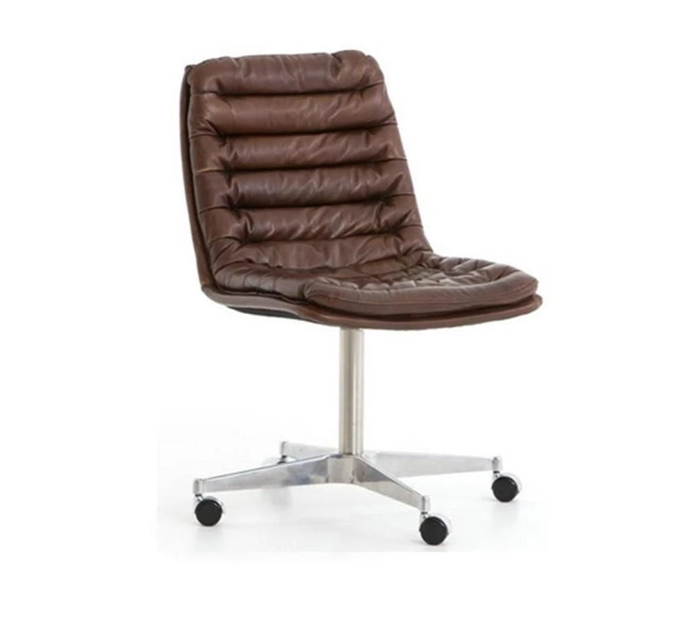 Plata Import Ronin Office Chair in Brown, PU Office Chair, Brown Foam Office Chair, Full-Back Office Chair, Brown Office Chair, Armless Office Chair, Office Chair with Stainless Steel Leg, Wheel Office Chair