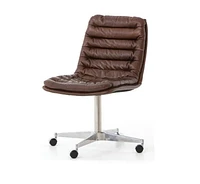 Plata Import Ronin Office Chair in Brown, PU Office Chair, Brown Foam Office Chair, Full-Back Office Chair, Brown Office Chair, Armless Office Chair, Office Chair with Stainless Steel Leg, Wheel Office Chair