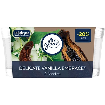 Glade® Scented Candle Air Freshener, Delicate Vanilla Embrace, Jar Candle, 2 Pack