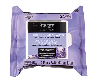 Equate Beauty Night-time Facial Wipes with smoothing lavender scent, 25 WIPES