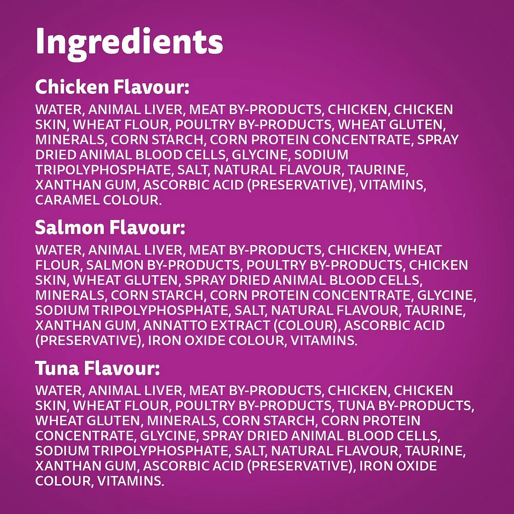 WHISKAS FAVOURITES Adult Wet Cat Food Cuts in Gravy Chicken Flavour, Salmon Flavour, and Tuna Flavour Pouch Variety Pack, 24x85g