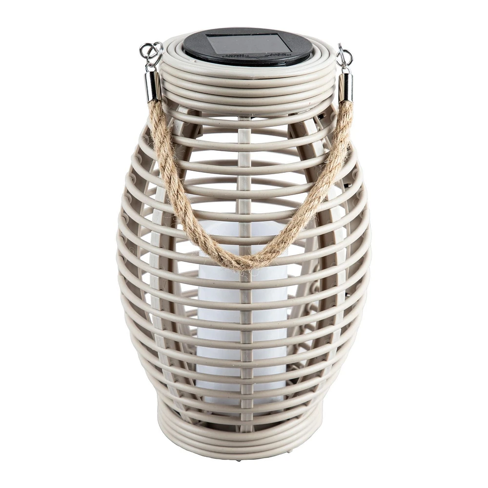 Taupe Solar Lantern with Jute Handle, Solar Lantern with Jute Handle