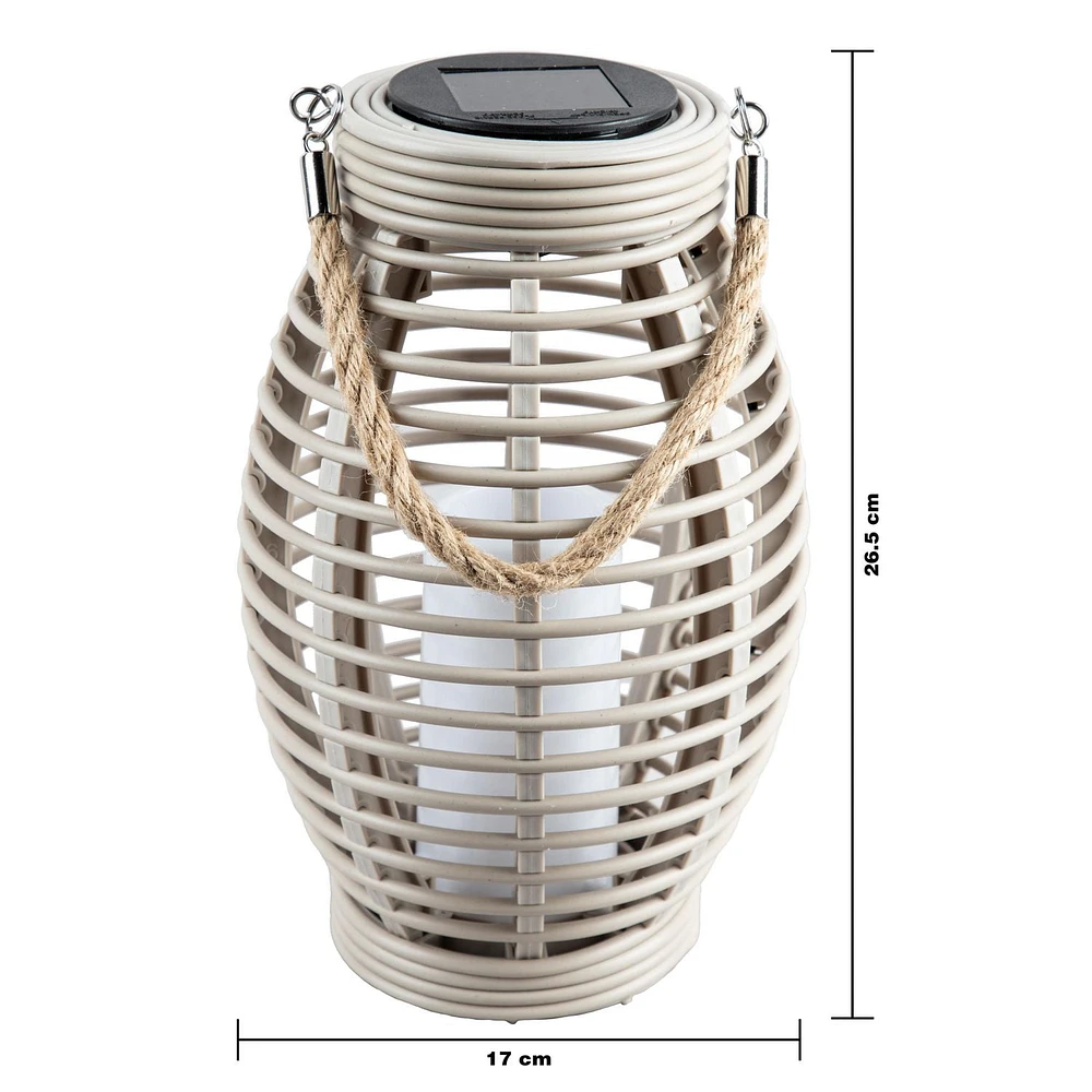 Taupe Solar Lantern with Jute Handle, Solar Lantern with Jute Handle