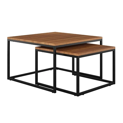 CorLiving Fort Worth Modern Engineered Wood and Steel Square Nesting Coffee Table Set - Nesting Coffee Tables for Living Room - Square Coffee Tables Contemporary Design