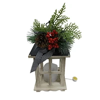 HOLIDAY TIME WHITE WOODEN LANTERN W/GREENER DÉCOR