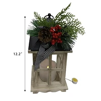 HOLIDAY TIME WHITE WOODEN LANTERN W/GREENER DÉCOR