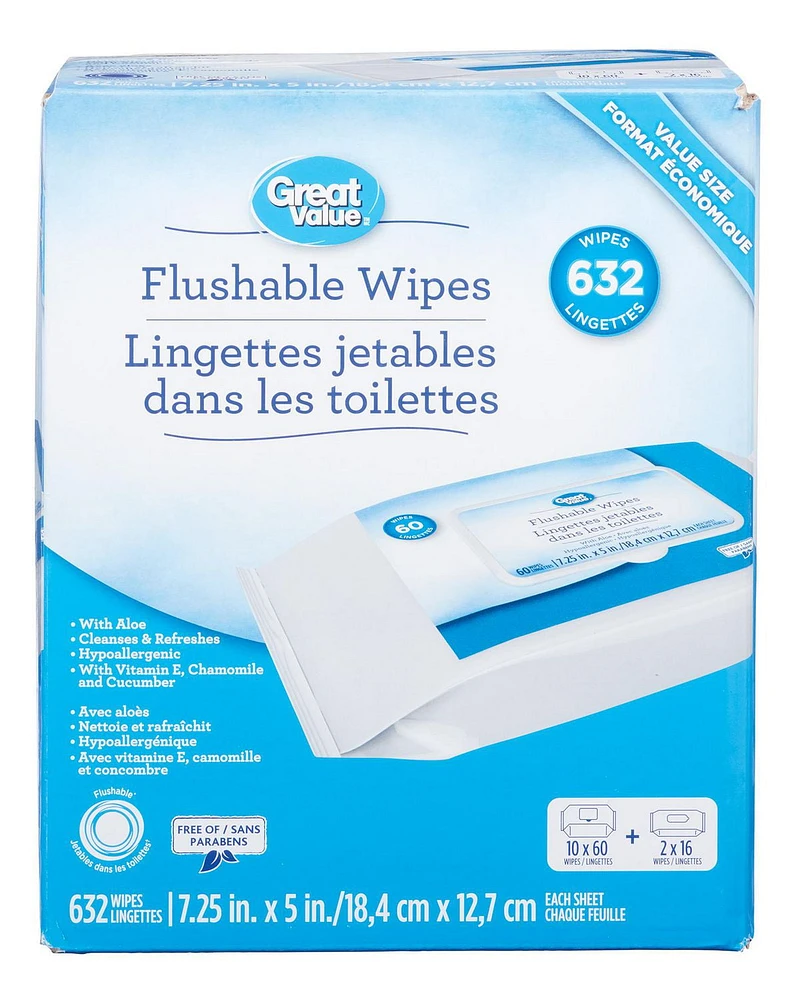 Great Value Flushable Wipes, 632 wipes