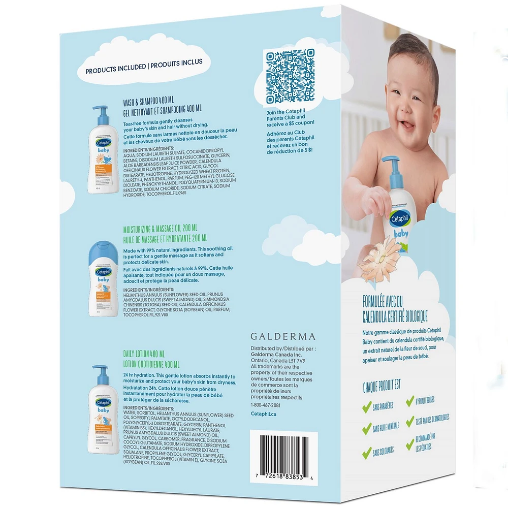 Cetaphil Baby Skin Care Gift Pack | Baby Skincare Essentials | Made with Organic Calendula | Perfect Baby Gift for Parents-to-Be | Paraben Free | Pediatrician Recommended, 1050mg