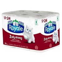 Royale 3 Ply Strong Toilet Paper, 12 Equal 24 Bath tissue rolls, 3-ply, 165 Sheet per roll