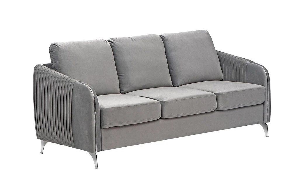 K-LIVING DAPHNE PLUSH VELVET SOFA SET WITH CHROME LEGS IN GREY (Includes Sofa, Loveseat and Chair)