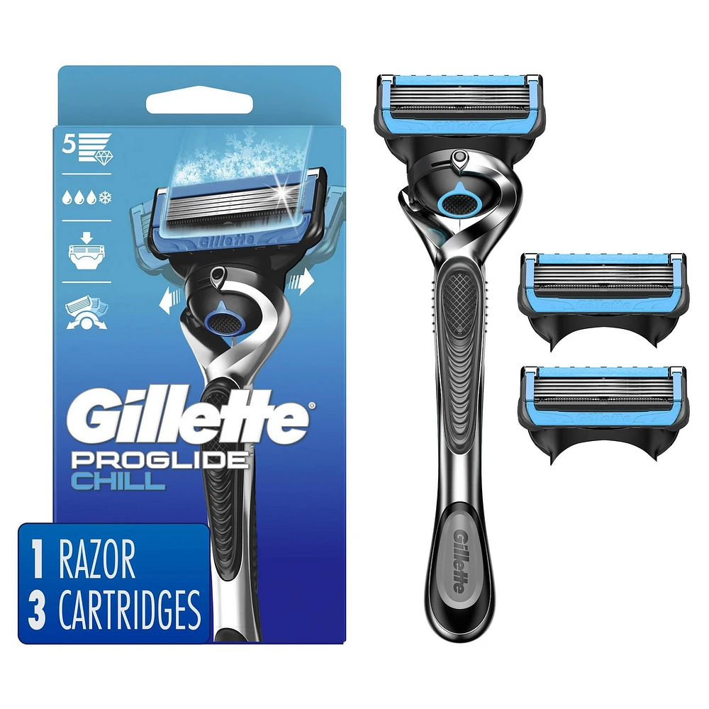 Gillette ProGlide Chill Razor for Men, 1 Handle + 3 Blade Refills