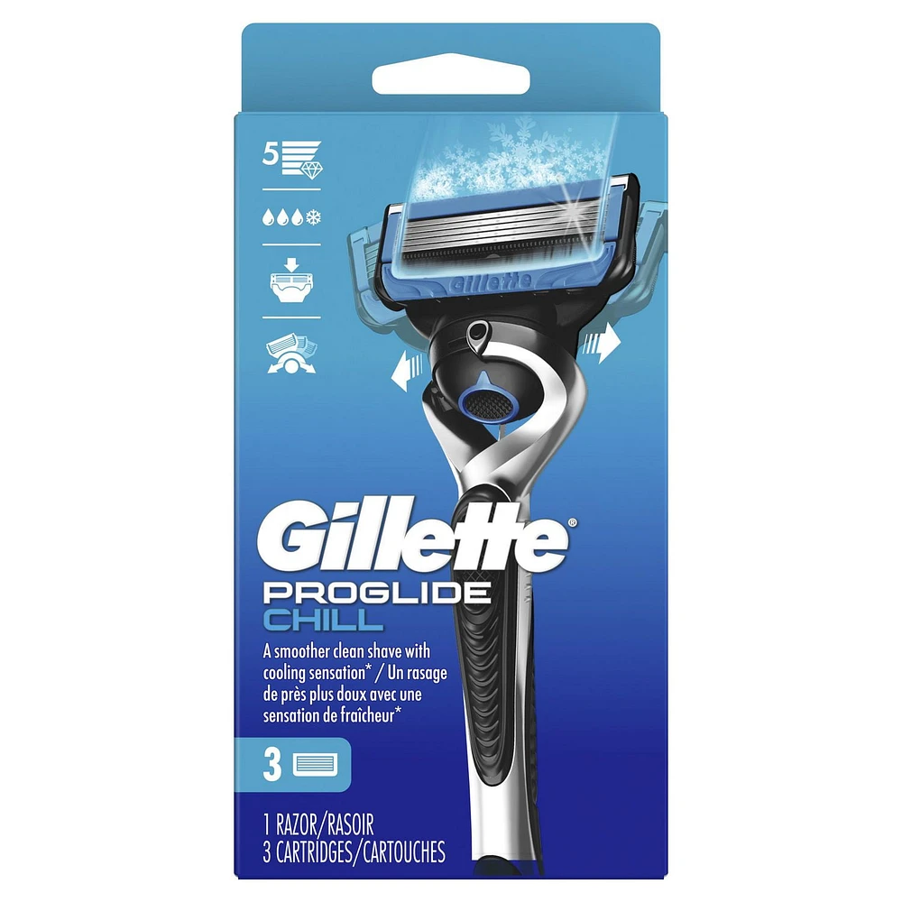 Gillette ProGlide Chill Razor for Men, 1 Handle + 3 Blade Refills