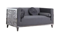 K-Living Darlene Grey Plush Velvet Loveseat With Chrome Stainless Steel Detailing on Arm Sides