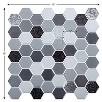 Truu Design Self-Adhesive Peel and Stick Glitter Accent Wall Tiles, 10 x 10 inches, Grey, 6 Pieces