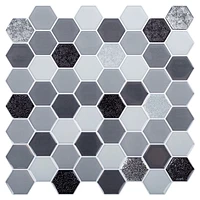 Truu Design Self-Adhesive Peel and Stick Glitter Accent Wall Tiles, 10 x 10 inches, Grey, 6 Pieces