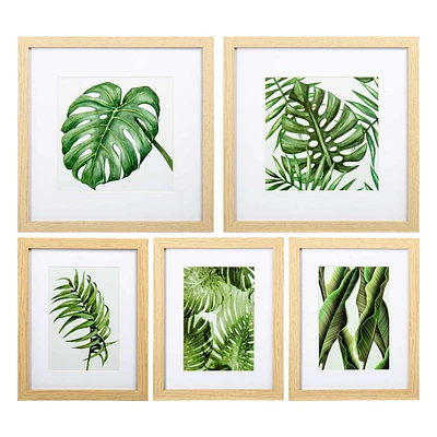 Truu Design 5-Piece Beautiful Decorative Wooden Wall Gallery Framed Boho Leaf Print Set