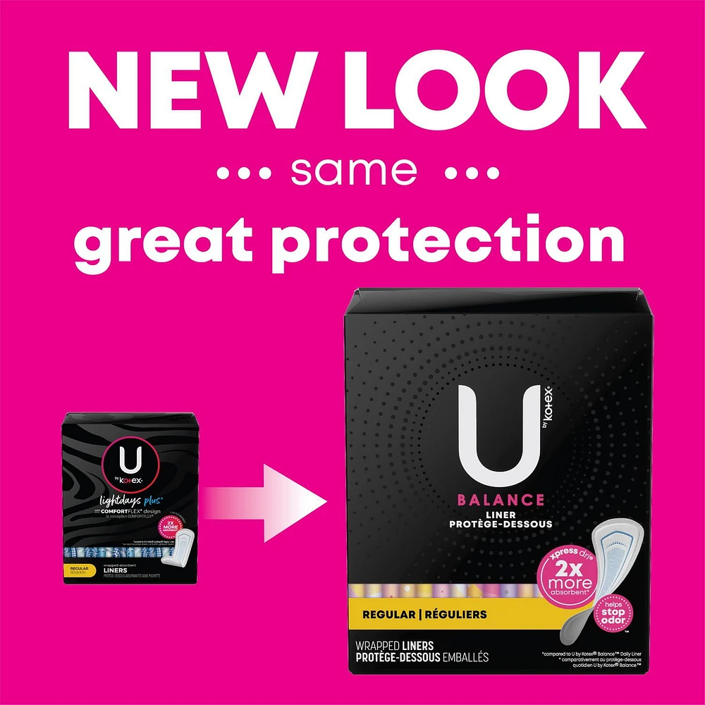 U by Kotex Lightdays PLUS, protège-dessous, régulier, sans parfum 80 Unités