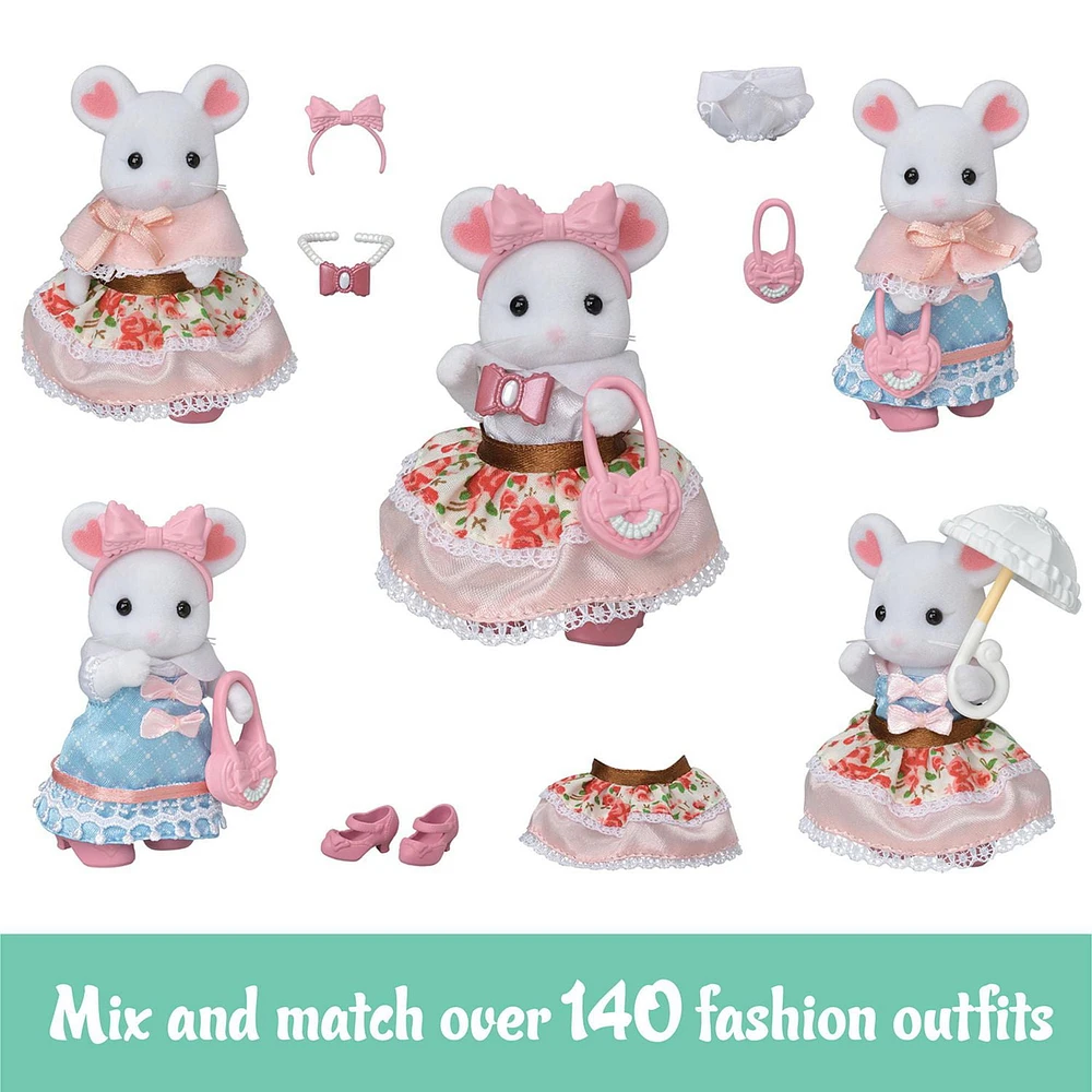Calico Critters Fashion Playset Sugar Sweet Collection, Dollhouse Playset with Marshmallow Mouse Figure and Fashion Accessories