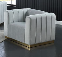 K-LIVING SHANNON VELOUR FABRIC CHAIR IN GREY WITH ACCENT GOLD BASE