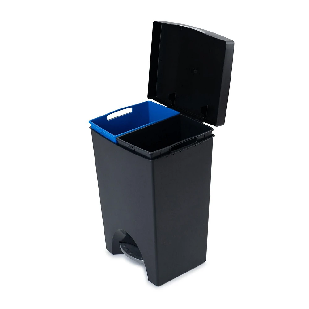 Mistral® 50L iCan® Recycle Step Can Black, 2 removable liners de 25L